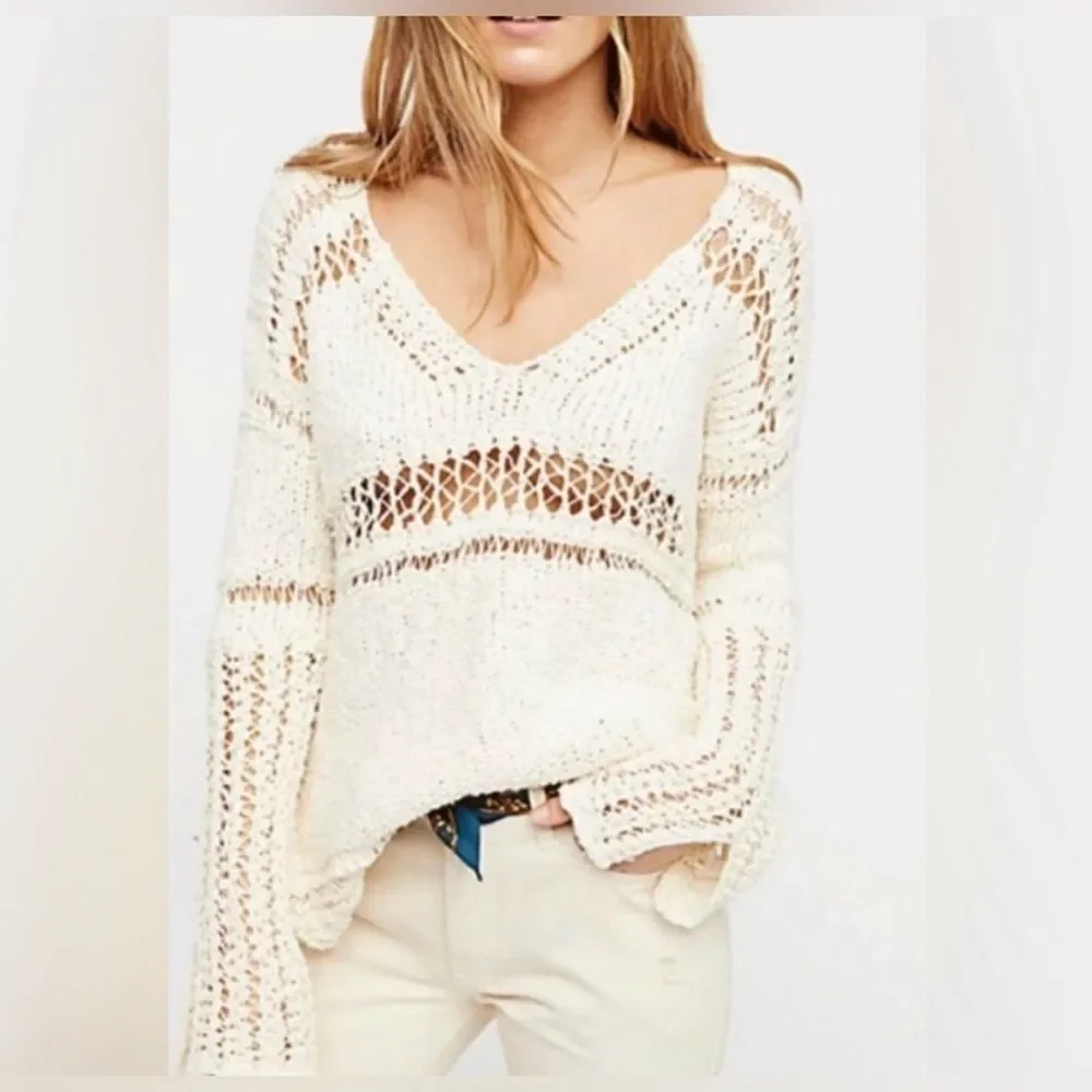 Free People Belong to You crochet sweater in ivory